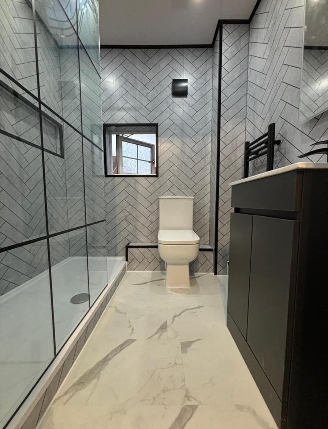 Completed bathroom by Nova Rise Construction London